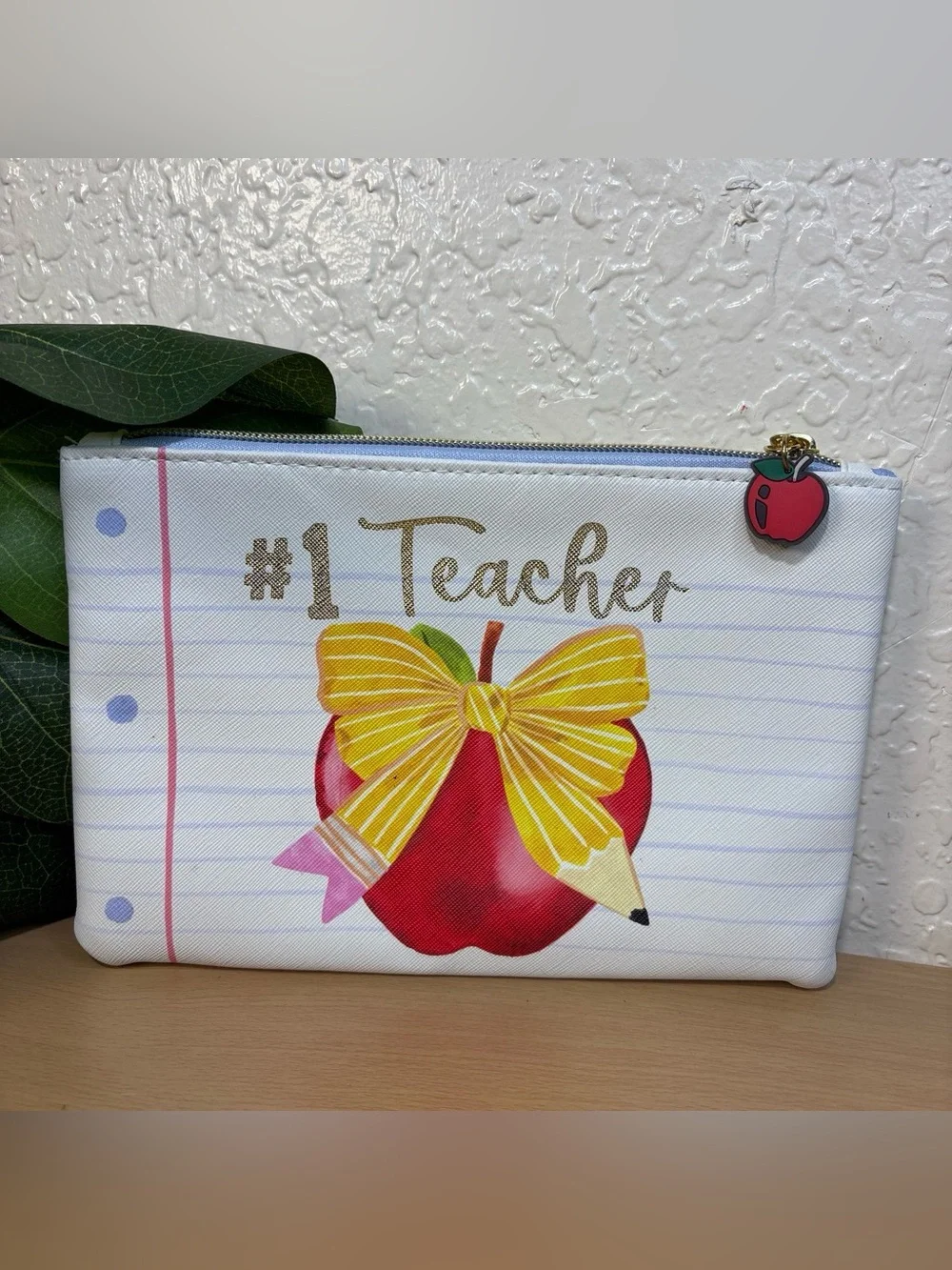 #1 Teacher Apple Pencil-Accent Zipper Pouch